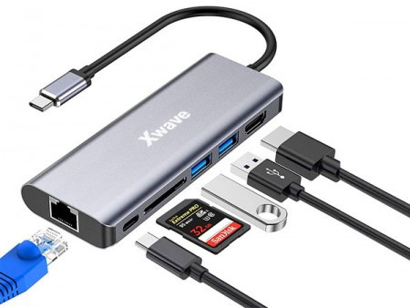 ADAPTER 6 IN 1 TIP C NA HDMI/2XUSB 3.0/SD CARD/RJ-45/TIP C CHARGE