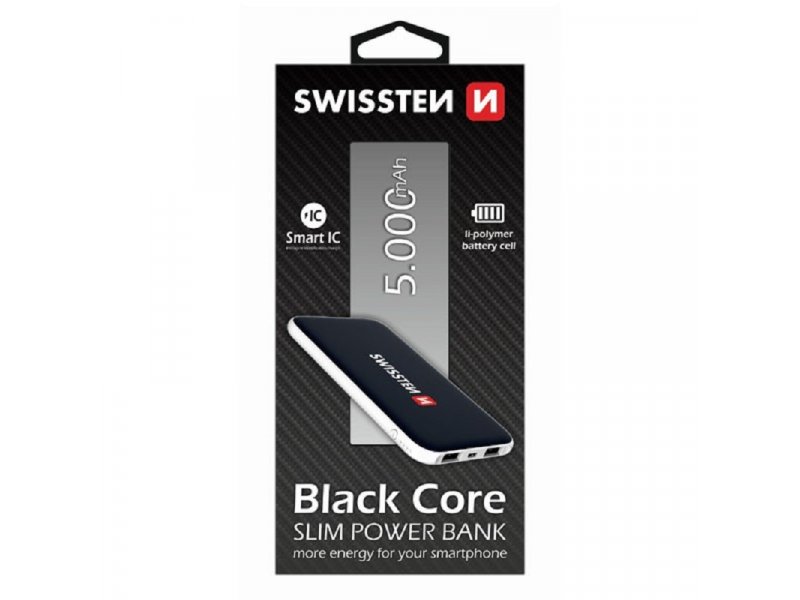 POWER BANK 5000mAh SLIM CORE BLACK SWISSTEN
