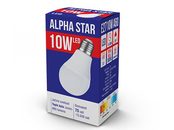 SIJALICA E27 10W 3000K TOPLO BELA ALHA STAR