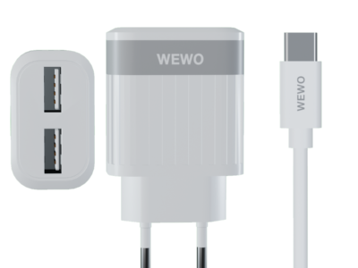PUNJAČ WEWO W-015 2XUSB 2,4A + TYPE-C USB KABL BELI