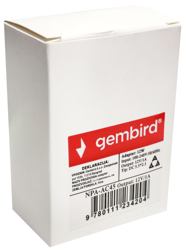 ISPRAVLJAČ 12V/1A NPA-AC45 GEMBIRD