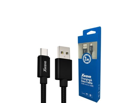 KABL USB MICRO 2M, 2A ALUMINIUM UPLETENI XWAVE CRNI