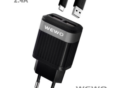 PUNJAČ WEWO W-015 2XUSB 2,4A + TYPE-C USB KABL CRNI