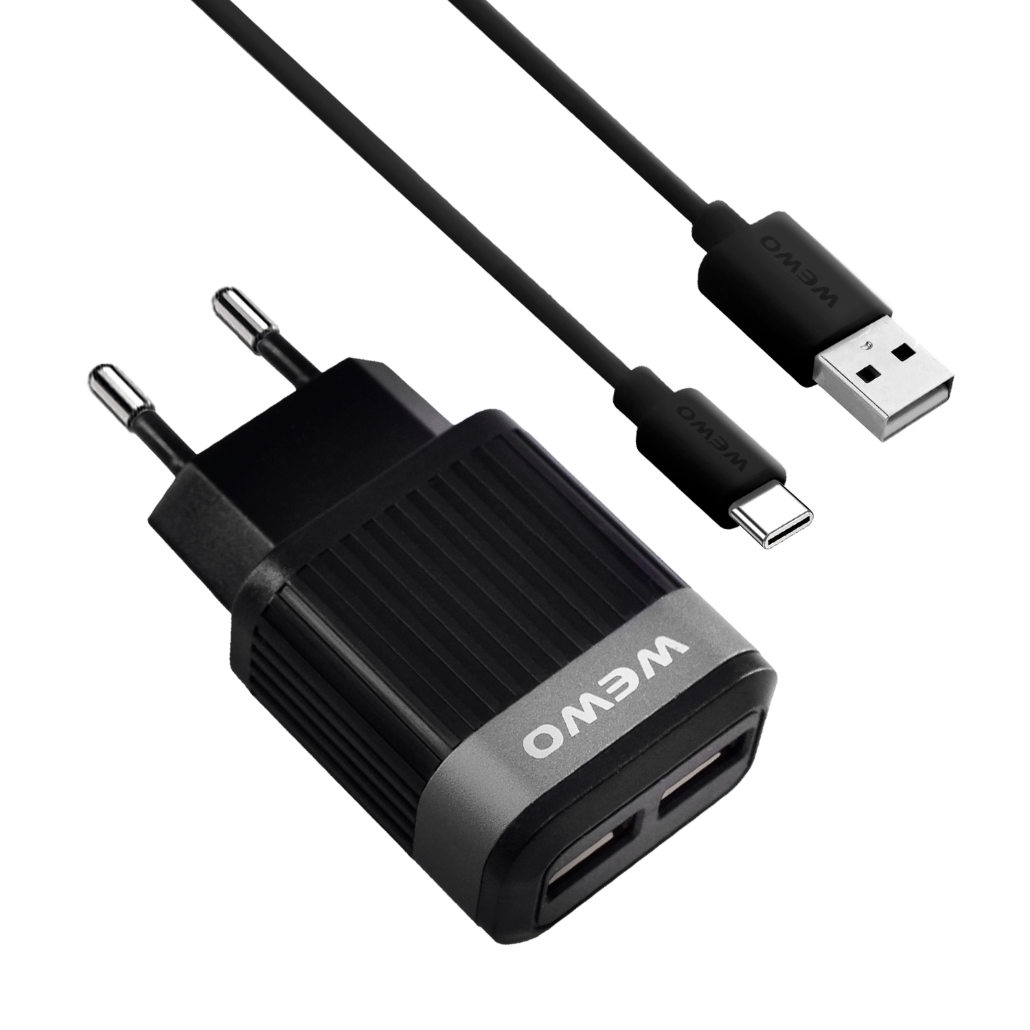 PUNJAČ WEWO W-015 2XUSB 2,4A + TYPE-C USB KABL CRNI