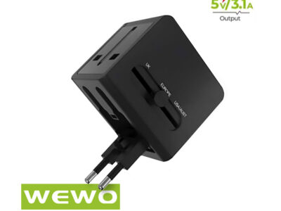 ADAPTER UNIVERZALNI EU/USA/UK/AUS + USB 5V/3.1A CRNI WEWO