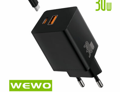PUNJAČ USB + TYPE C + KABL TYPE C 30W I13 CRNI WEWO