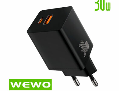 PUNJAČ USB + TYPE C 30W I13 CRNI WEWO