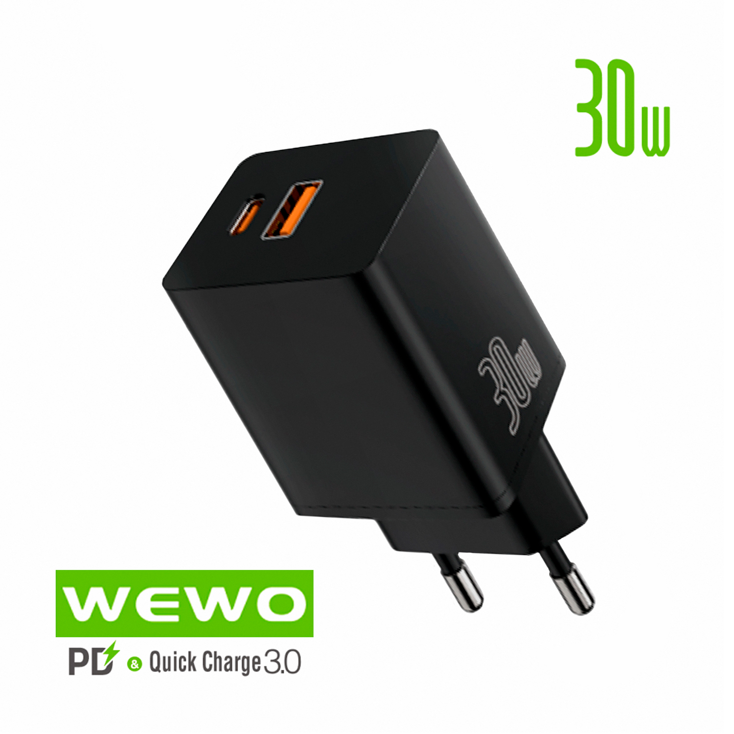 PUNJAČ USB + TYPE C 30W I13 CRNI WEWO