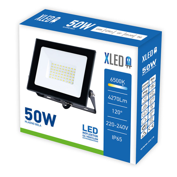 LED REFLEKTOR 50W SA VENTILOM 6500K 4270 IP65 CRNI XLED