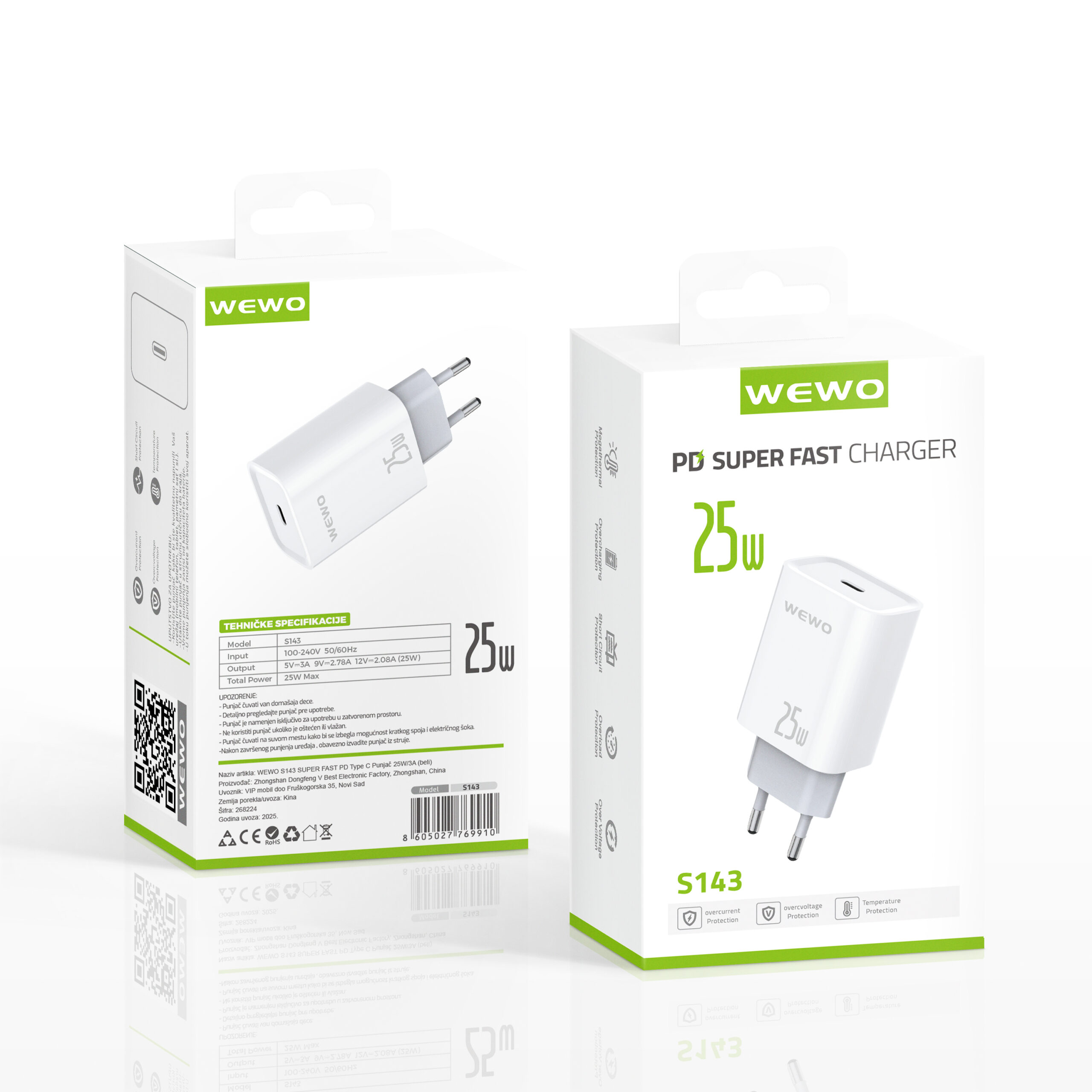 PUNJAČ 25W/3A S143 SUPER FAST PD TYPE C WEWO BELI