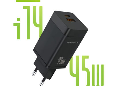 PUNJAČ QC 45W/3A PD+ USB TYPE-C I14 CRNI WEWO