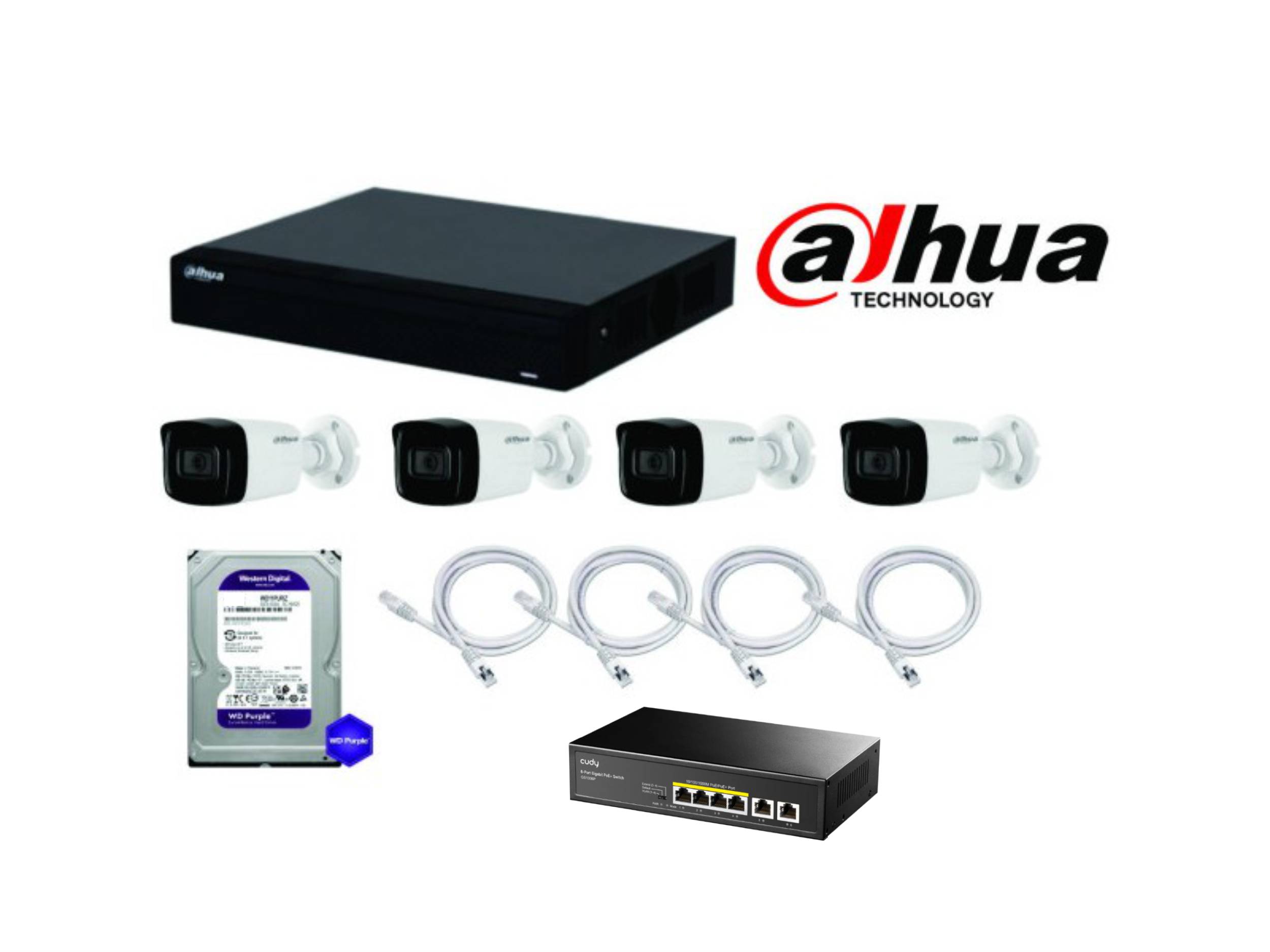 DAHUA SET-IP2MP-01/4 IP KAMERE+NVR2104 HS, POE SWITCH,2TBHDD,4X20M UTP KABL