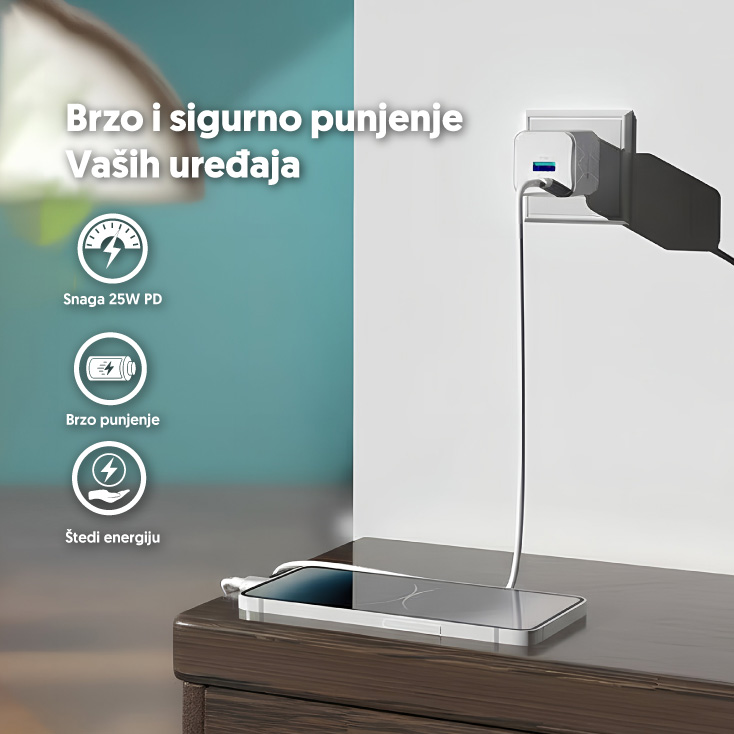 PUNJAČ ZA MOBILNI TELEFON 25W USBP370 PROSTO