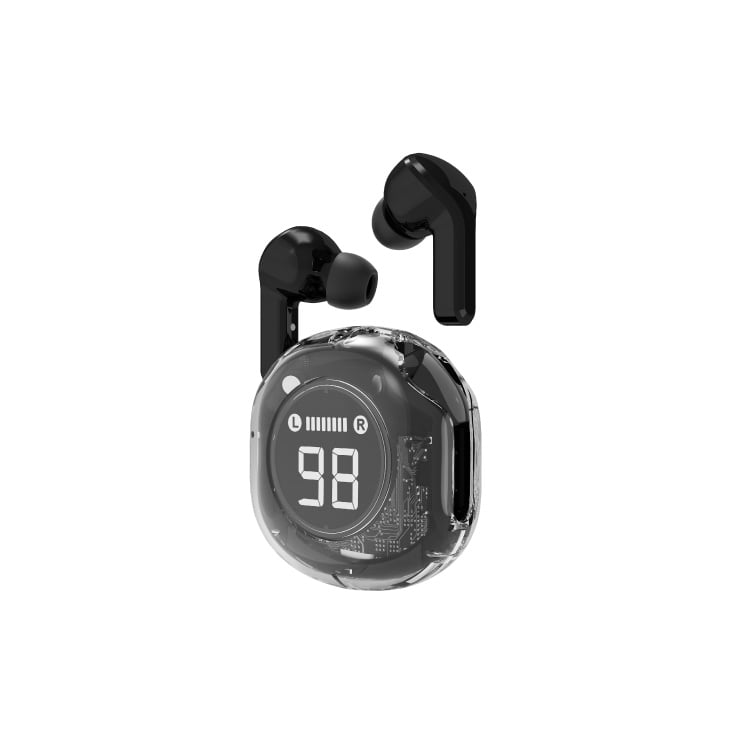 SLUŠALICE BLUETOOTH TWST-01-BK TWS LCD TRANSPARENT CRNE GEMBIRD