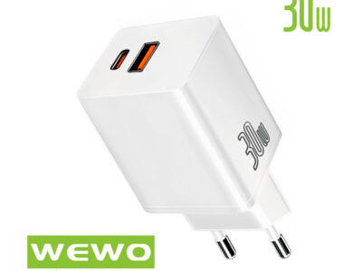PUNJAČ I13 PD+USB TYPE C QC 30W/3A BELI WEWO
