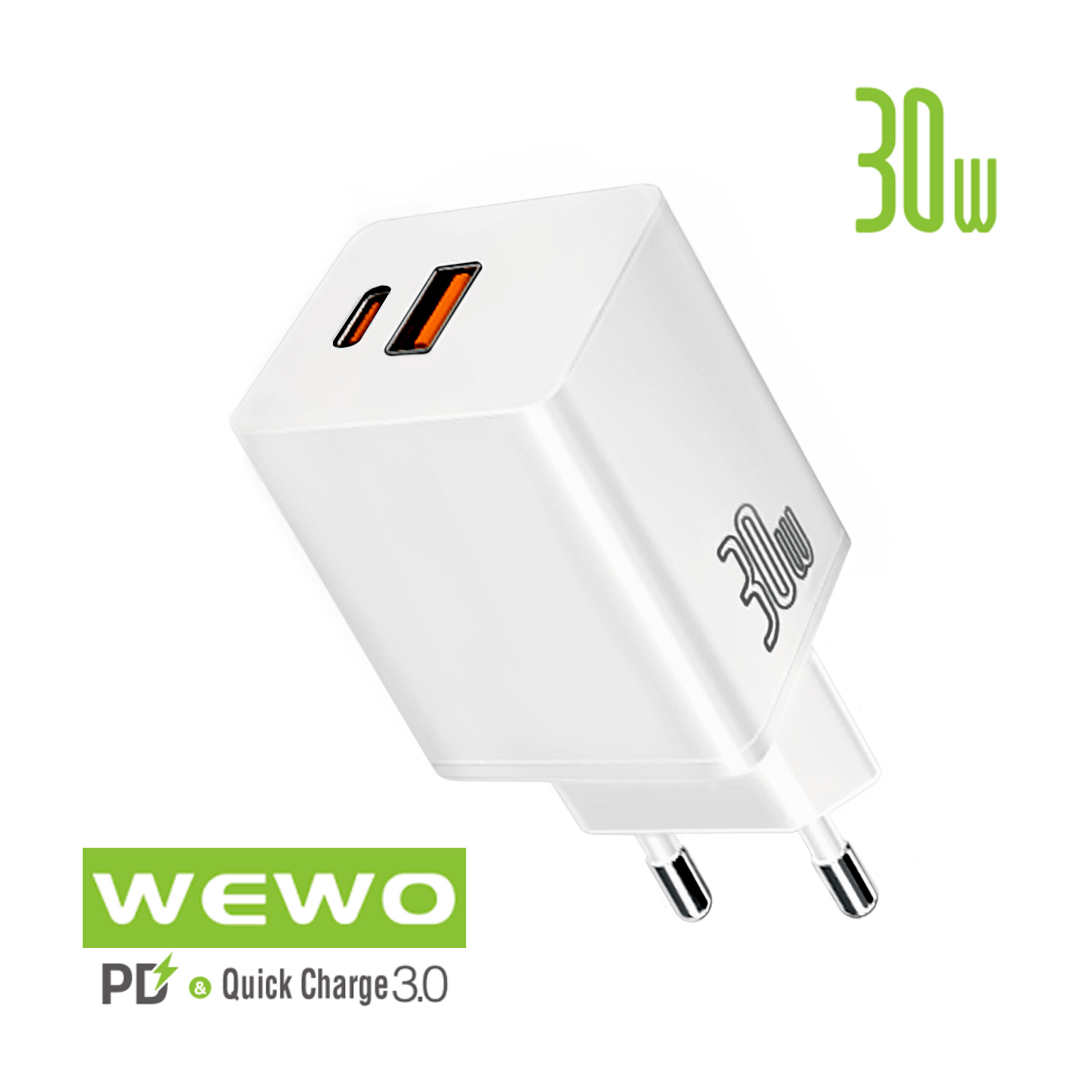 PUNJAČ I13 PD+USB TYPE C QC 30W/3A BELI WEWO