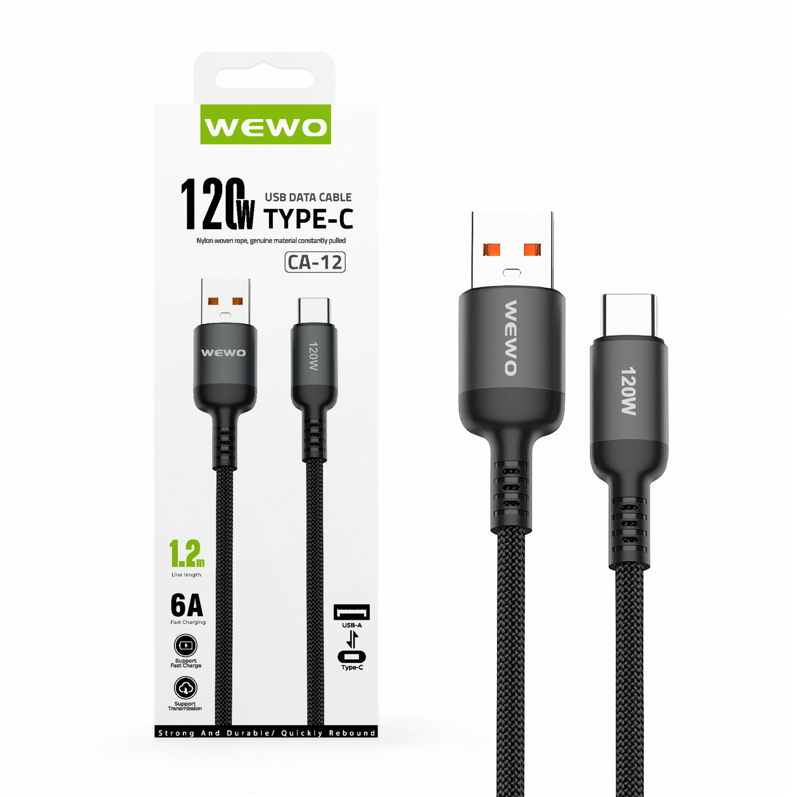 KABL USB NA TYPE C 120W/6A CA-12 1.2M TEXTILE FAST WEWO