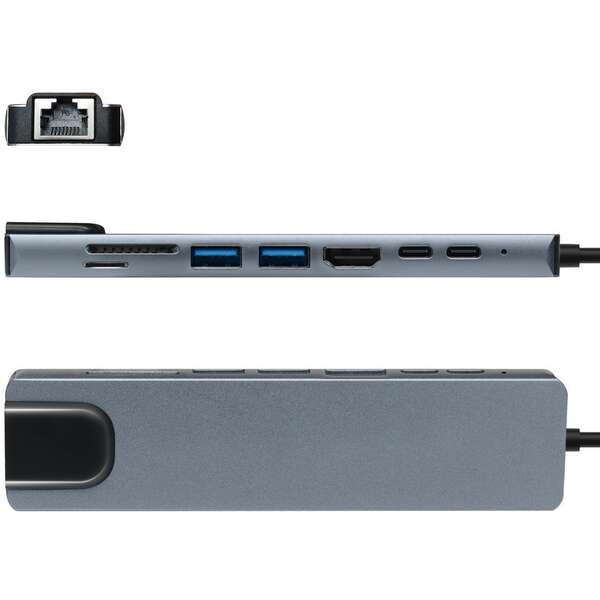 HUB USB TYPE-C 8/1 SA 4K HDMI, LAN I PD PUNJENJEM KT-801G KETTZ