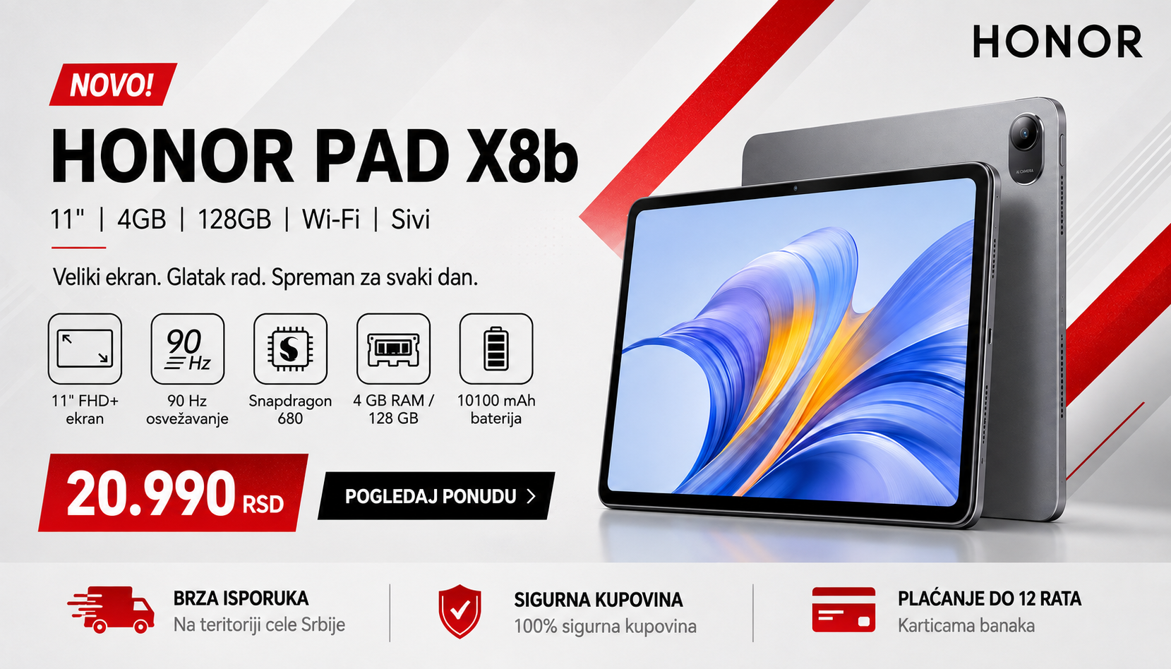TABLET 11″ PAD X8b 4GB/128GB WIFI SIVI HONOR
