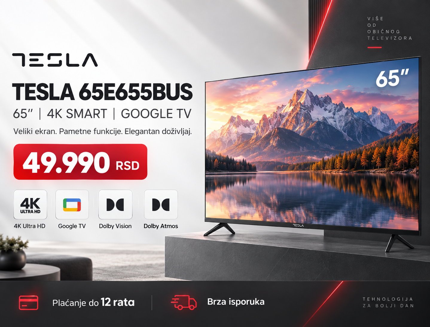 TV 65″ 65E655BUS 4K SMART/ GOOGLE TV TESLA
